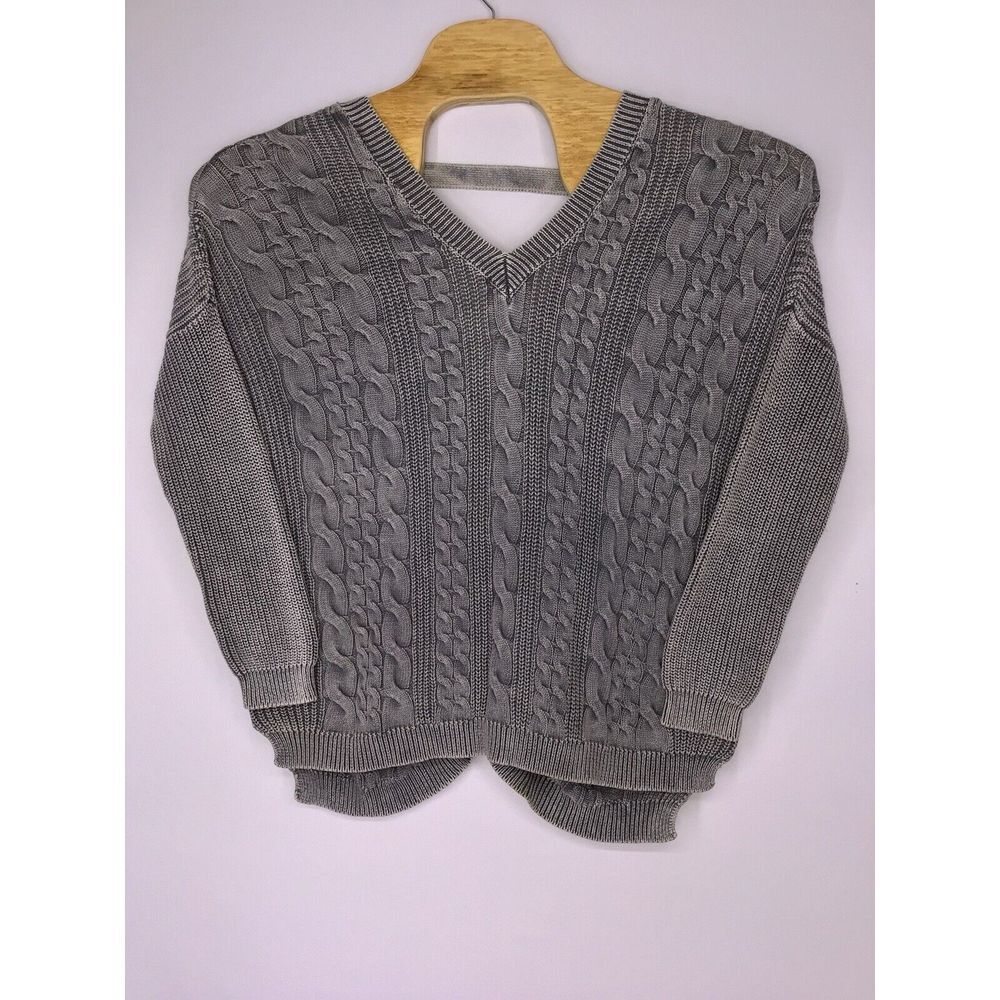 By Together‎ Rib Slouchy V Neck Cable Knit Sweater Women's Size M/L Gray